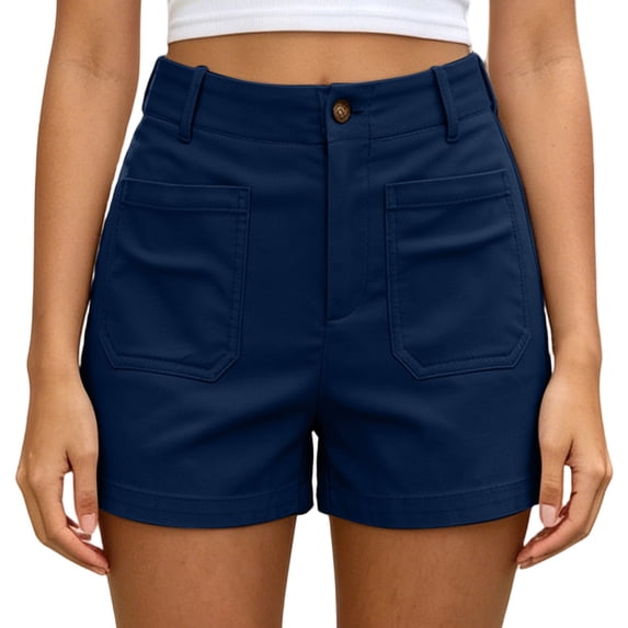 hoksml Classic Chino Shorts for Women - Mid Rise, Button Closure with Multi-Pockets