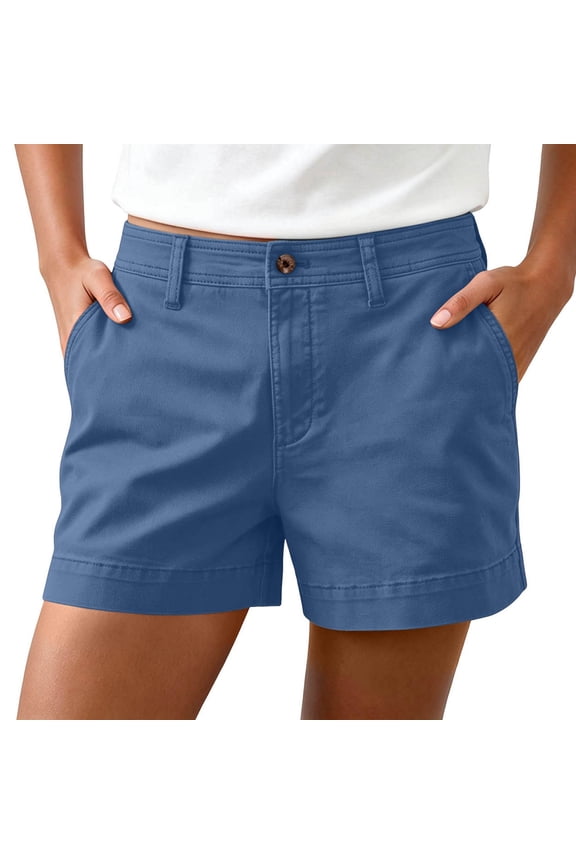 Classic Chino Shorts for Women - Mid Rise, Button Closure with Multi-Pockets
