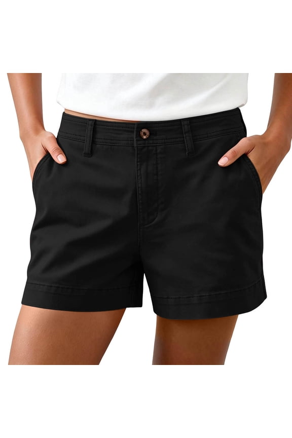 Classic Chino Shorts for Women - Mid Rise, Button Closure with Multi-Pockets