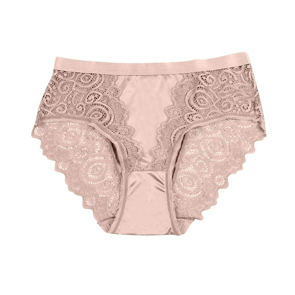 hoksml Classic Mid Rise Panties for Women - Satin Lace Trim Comfortable Briefs Soft Everyday Underwear
