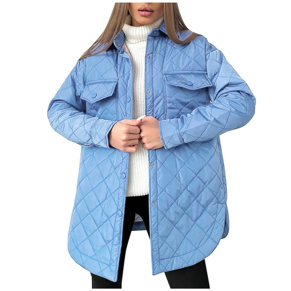 hoksml Clearance Women's Oversized Quilted Down Jackets & Parkas Thickened, Winter Cotton Jacket Solid Long-sleeve Warm Coat Padded and Thickened Winter Parkas Outwear