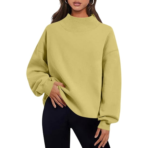 hoksml Cozy Women's Mock Neck Pullover Sweatshirt, Oversized Long Sleeve Loose Top for Daily Loungewear