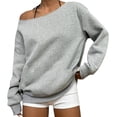 thumbnail image 1 of hoksml Everyday Essential Off Shoulder Pullover Women's, Drop Shoulder Long Sleeve Sweatshirt with Rib Cuffs and Relaxed Fit, 1 of 6