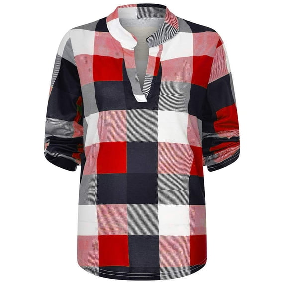 hoksml Fall Clothes Fashion Women Casual Loose Cotton Long Sleeve Plaid Shirt Women's Slim Jacket Shirt Top Blouses