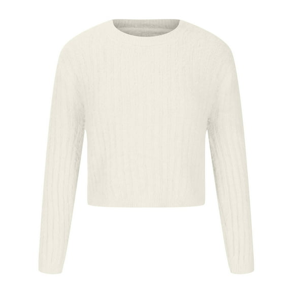 hoksml Fall Sweaters For Women, Women's Solid Color Round Neck Pullover Keep Warm Long Sleeve Sweater