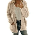 thumbnail image 1 of hoksml Fashion Women Casual Long Sleeve Button Solid Pocket Cardigan Tops Blouse Plush Coat, 1 of 8
