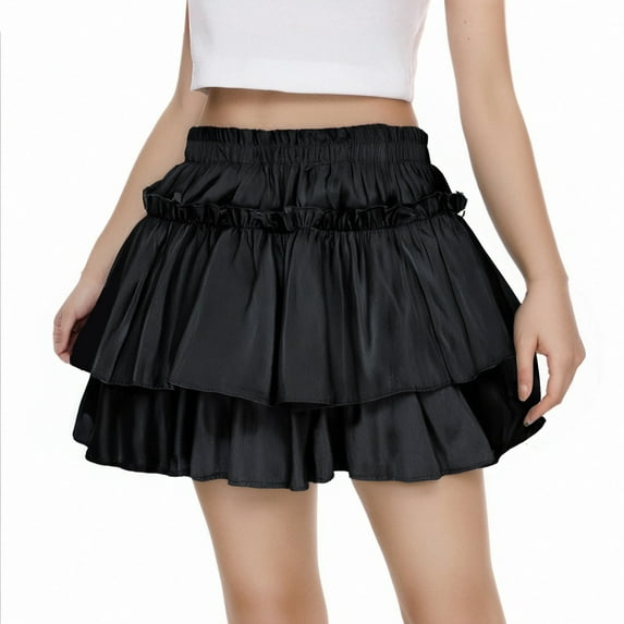 hoksml Fashionable Girls' Cake Puff Skirt Solid Color Elastic High Waist Pleated Flowing Dance Ballet Skorts Casual Half Versatile Skirt