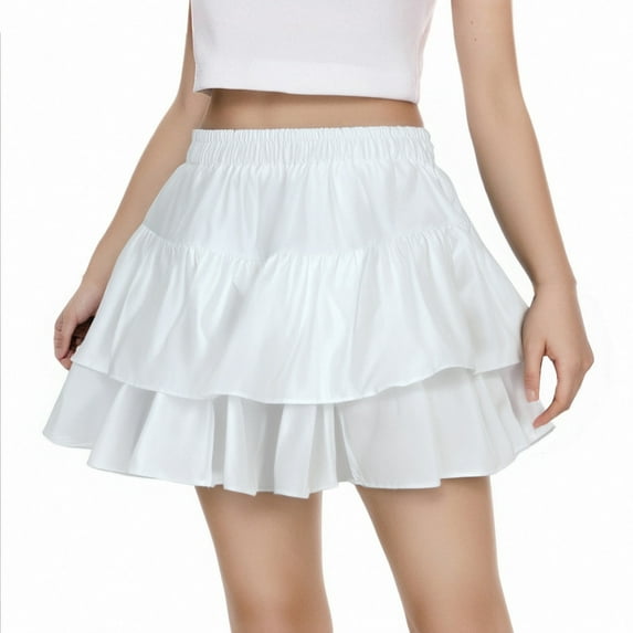 hoksml Fashionable Girls' Cake Puff Skirt Solid Color Elastic High Waist Pleated Flowing Dance Ballet Skorts Casual Half Versatile Skirt