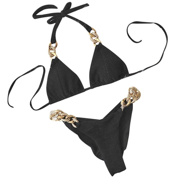 hoksml Flattering Swimsuits for Women,Women Summer Fashion Solid Tank Sexy Two-Piece Velvet Rhinestone Metal Chain Bikini Swimsuit Swimwear