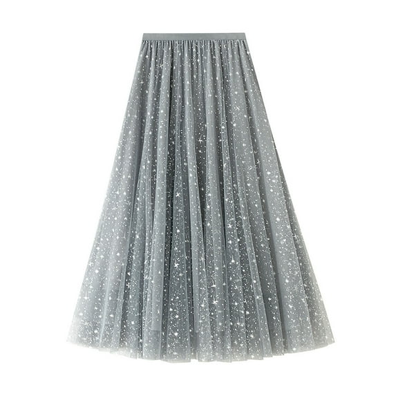 hoksml Flowy Skirt,Women's Star Gauze Skirt Sequin Puffy Skirt Prom Skirt