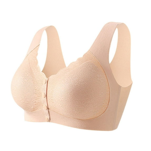 hoksml Front Button Bra, Convenient Front Button Bra,Front Closure Deep V Sports Bras, Women No Underwire Soft Wireless Bralettes Comfort Lift Seamless Bras on Clearance