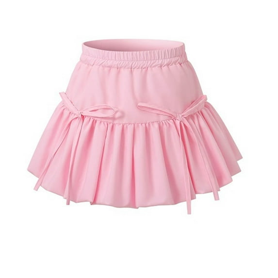 hoksml Girl's Pleated Skirts Solid High Waist Bow Tie Flowing Skirt Princess Half Skirt Skorts Flower Bud Skirt Lined Shorts Skirt