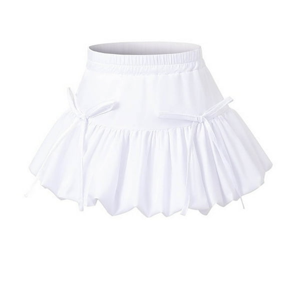 hoksml Girl's Pleated Skirts Solid High Waist Bow Tie Flowing Skirt Princess Half Skirt Skorts Flower Bud Skirt Lined Shorts Skirt