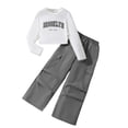 thumbnail image 1 of hoksml Girls' 2-Piece Casual Outfit Letter Print Long Sleeve Tee and Cargo Pants, Versatile Tween Set, 1 of 5