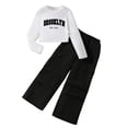 thumbnail image 1 of hoksml Girls' 2-Piece Casual Outfit Letter Print Long Sleeve Tee and Cargo Pants, Versatile Tween Set, 1 of 5
