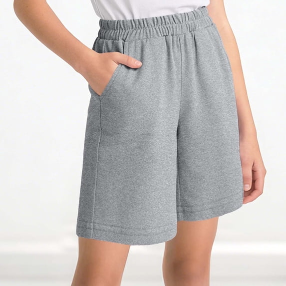 hoksml Girls Athletic Shorts Summer Elastic Waist Pockets Soft Knit Fabric Multi Color Casual Shorts