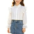 thumbnail image 1 of hoksml Girls Back to School Button Down Shirt Solid Long Sleeve Lace Ruffle Blouse Classic Collared School Uniform Tops, 1 of 9