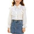 thumbnail image 1 of hoksml Girls Back to School Button Down Shirt Solid Long Sleeve Lace Ruffle Blouse Classic Collared School Uniform Tops, 1 of 9