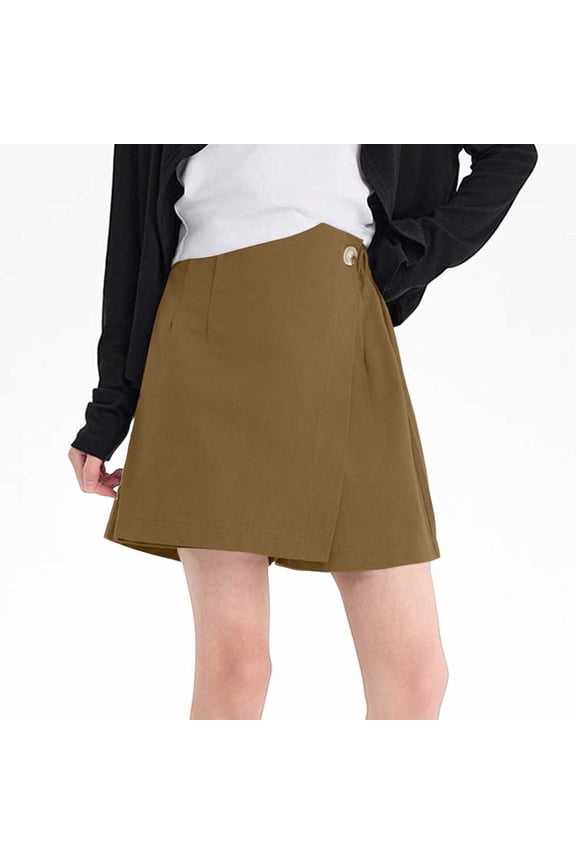 Girls Back to School Wrap Skort, Elastic Waist Button-Front A-Line Skirt with Built-in Shorts for Kids