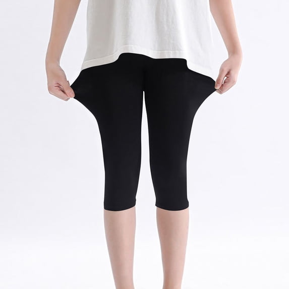 hoksml Girls' Capri Leggings, Thin Summer Leggings with Elastic Waist, Solid Color Tight-Fit Pants for Layering
