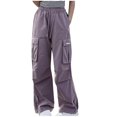 thumbnail image 1 of hoksml Girls Cargo Pants Solid Color Elastic Waist Drawstring Loose Versatile Casual Multiple Pockets Wide Leg Pants, 1 of 3