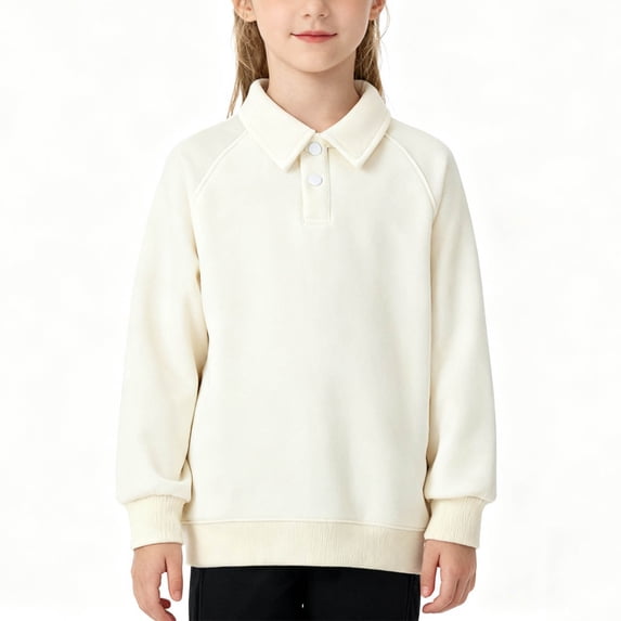 hoksml Girls Collared Raglan Sleeve Sweatshirt Solid Color Casual Long Sleeve Top for School and Everyday Wear