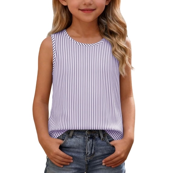 hoksml Girls Cotton Linen Blend Sleeveless Tank Top, Casual Crew Neck Sleeveless Shirt, Breathable Summer Top for Kids