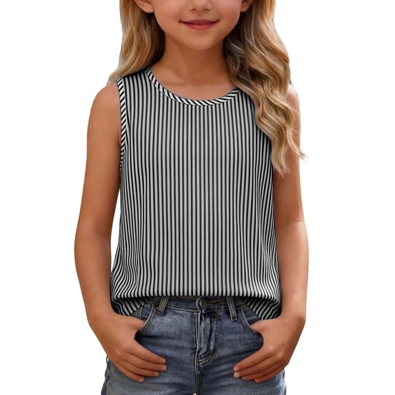 hoksml Girls Cotton Linen Blend Sleeveless Tank Top, Casual Crew Neck Sleeveless Shirt, Breathable Summer Top for Kids