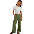 thumbnail image 1 of hoksml Girls Cotton Linen Wide Leg Pants, Kids Drawstring Elastic Waist Pants with Pockets, Casual Split Hem Pants, 1 of 6