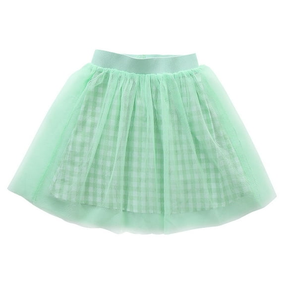 hoksml Girls' Dance Ballet Skorts Solid Color Mesh Checkered Puff Skirt Casual Pleated Flowing Skirt for 3-14 Years Kids