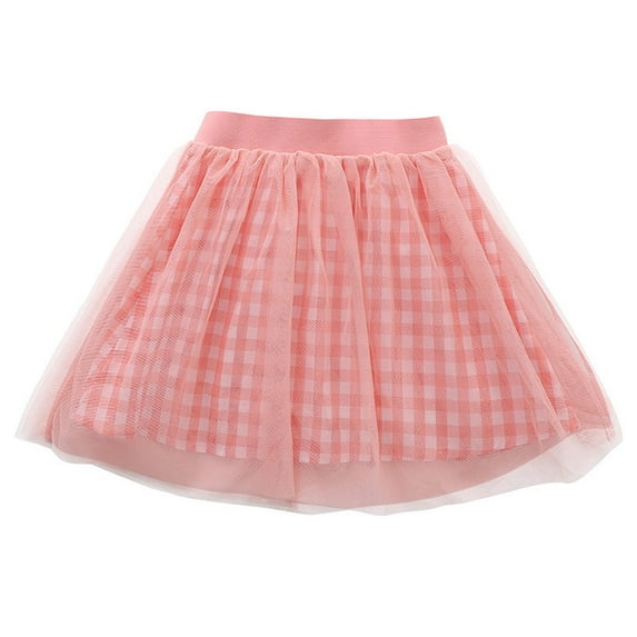 hoksml Girls' Dance Ballet Skorts Solid Color Mesh Checkered Puff Skirt Casual Pleated Flowing Skirt for 3-14 Years Kids