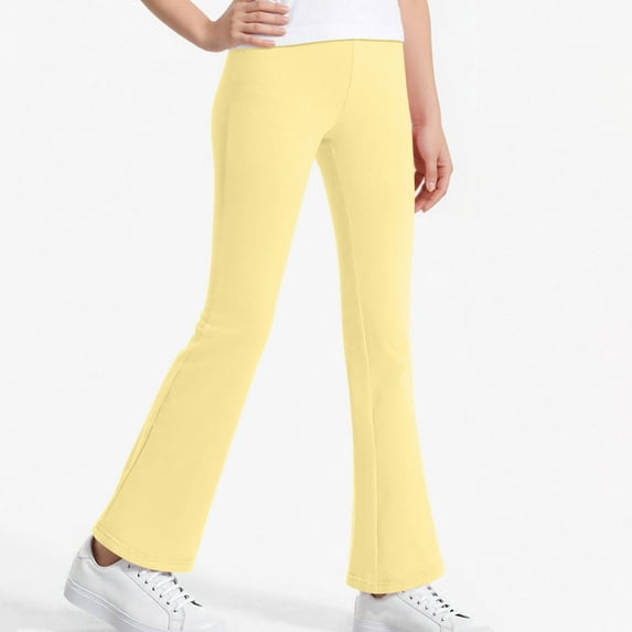 hoksml Girls Flared Trousers School Uniform Pants Children Solid Color Elastic Waist Leggings Thin Cotton Pants Long Pants Bell-bottom Pants (3-14)