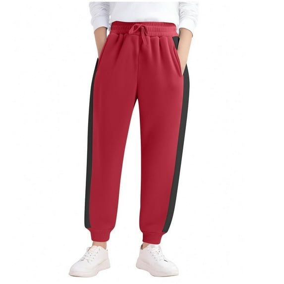 hoksml Girls' Fleece-Lined Sweatpants Kids Solid Color Elastic waist Tie Active Pants Full Length Pants Sports Pants Elastic Bottom with Pockets