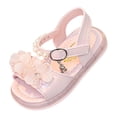 thumbnail image 1 of hoksml Girls Floral Decor Open Toe Sandals with Pearl Trim, Adjustable Buckle Strap Princess Shoes for Kids Party and Special Occasions, 1 of 9