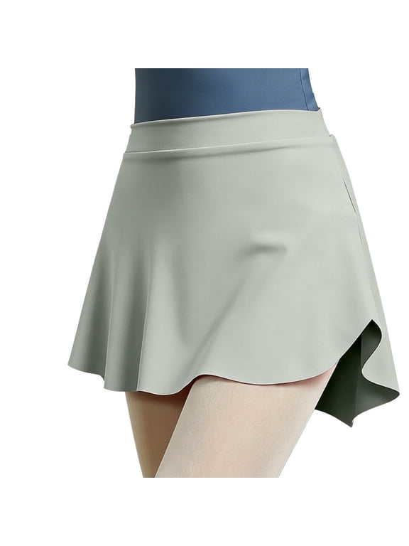 Girls' Flowy Ballet Dance Skirt, Elastic Waist A-Line Mini Skirt with Side Slit for Dance and Performance