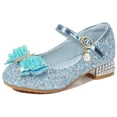 thumbnail image 1 of hoksml Girls Glittery Princess Heels with Pearl Ankle Strap and Rhinestone Bow Cute Party Pumps, 1 of 6