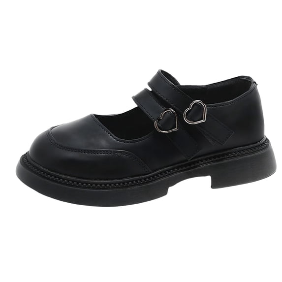hoksml Girls Heart Shaped Buckle Mary Jane Shoes Fashion Platform Uniform Shoes with Adjustable Strap Comfortable Chunky Sole Dress Shoes for Kids