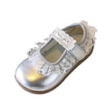 thumbnail image 1 of hoksml Girls Lace Ruffle Trim Mary Jane Flats with Adjustable Strap, Cute Metallic Dress Shoes for Kids Party and Special Occasions, 1 of 9