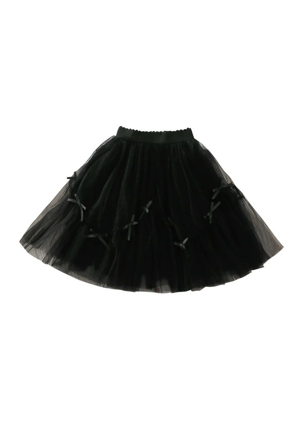 Girls Mesh Puff Skirt Solid Bow Elastic Waist Pleated Flowing Dance Ballet Skorts with Lined