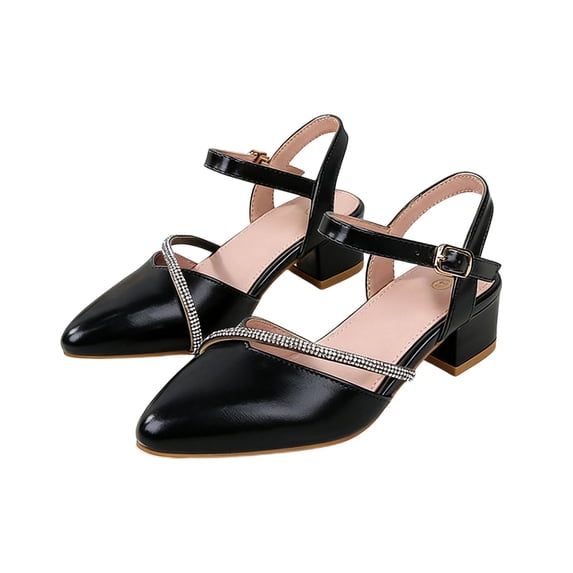 hoksml Girls Metallic Block Heel Sandals with Rhinestone Strap, Adjustable Buckle Low Heel Dress Shoes for Wedding Party and Special Occasions