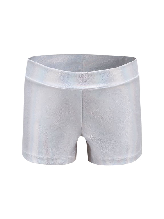 Girls Metallic Dance Shorts High Waist Stretchy Multi Color Gymnastics and Performance Safety Shorts