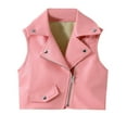 thumbnail image 1 of hoksml Girls PU Leather Vest 1-10 Years British Style Sleeveless Jacket with Rivets Notch Lapel Zip Up Waistcoat, 1 of 8