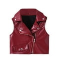 thumbnail image 1 of hoksml Girls PU Leather Vest 1-10 Years British Style Sleeveless Jacket with Rivets Notch Lapel Zip Up Waistcoat, 1 of 8