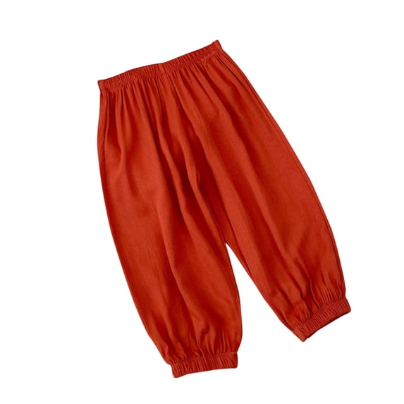 hoksml Girls Pants Solid Color Elastic Waistband Kids Long Pants Cute Elastic Bottom Full Length Pants (2-9)