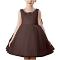 thumbnail image 1 of hoksml Girls' Pearl Trim Tulle Princess Dress, Sleeveless A-Line Ball Gown for Wedding Guest, Birthday and Pageant, 1 of 4