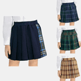 thumbnail image 1 of hoksml Girls' Plaid Pleated Uniform Skirt, Elastic Waist A-Line Mini Skirt with Side Plaid Trim for School Wear, 1 of 6