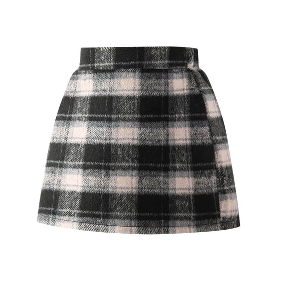 hoksml Girls Plaid Wool Blend Mini Skirt, Elastic Waist Warm Skirt for Fall Winter Casual Wear