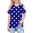 thumbnail image 1 of hoksml Girls' Polka Dot Cold Shoulder Short Sleeve Tops Casual Summer T-Shirts Multi Color Options for Daily and Party Wear, 1 of 9
