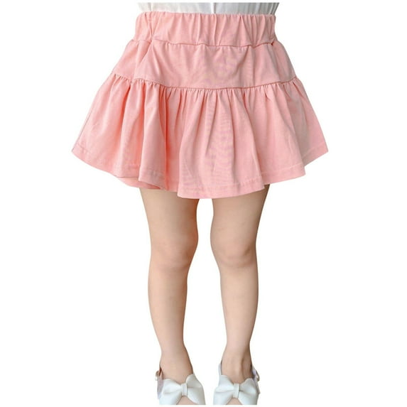 hoksml Girls' Ruffle Mini Skort, Elastic Waist A-Line Skirt with Built-In Shorts for Casual and Summer Outfits