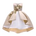 thumbnail image 1 of hoksml Girls' Satin Flower Girl Dress, Sleeveless High-Low Hem Princess Dress with 3D Floral Applique for Wedding and Party, 1 of 6